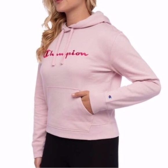 Champion Tops - NWT Champion Powerblend Sweatshirt Hoodie Embroidered Script Logo SZ L Hush Pink